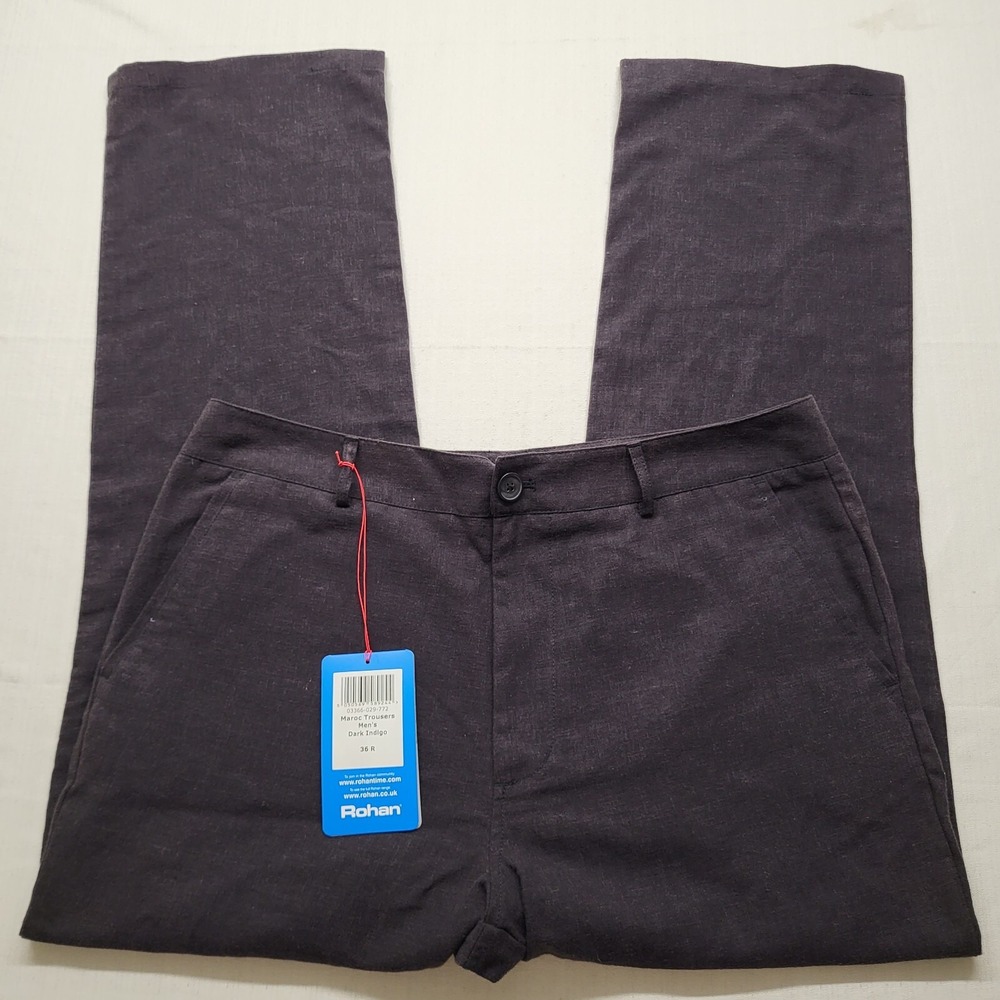 Rohan Pants Mens ACTUAL 34/30 Maroc Trousers Blue Linen Blend Straight Office